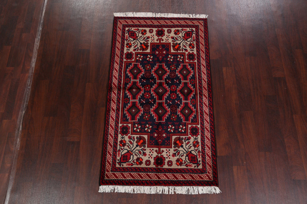 Navy Blue Geometric Balouch Oriental Area Rug 3x6