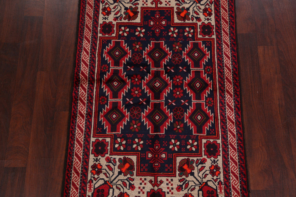 Navy Blue Geometric Balouch Oriental Area Rug 3x6