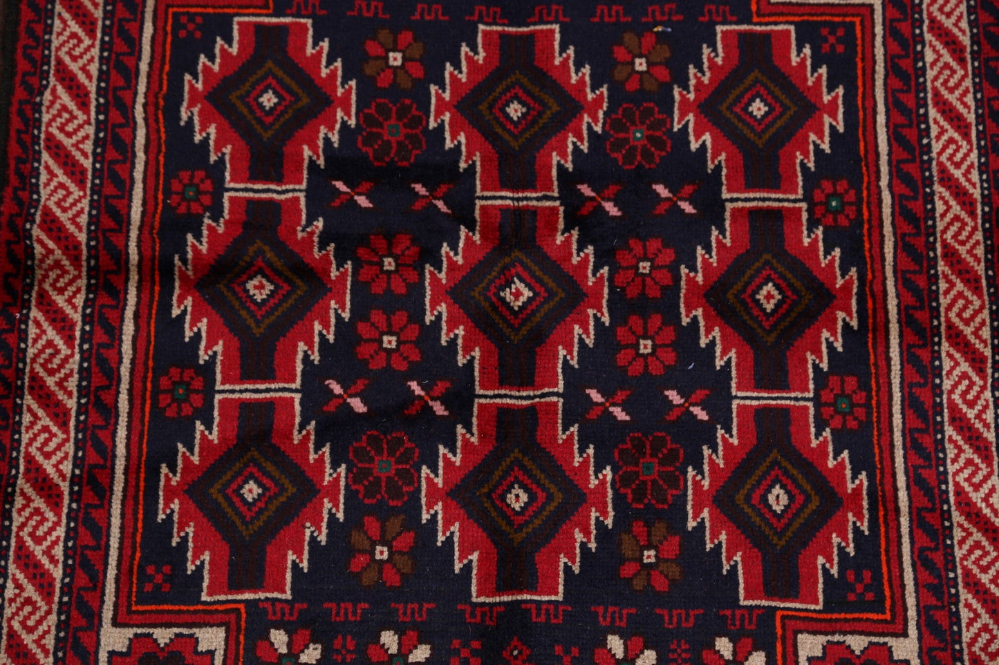 Navy Blue Geometric Balouch Oriental Area Rug 3x6