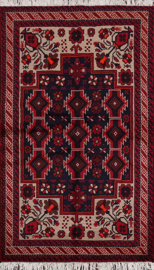 Navy Blue Geometric Balouch Oriental Area Rug 3x6