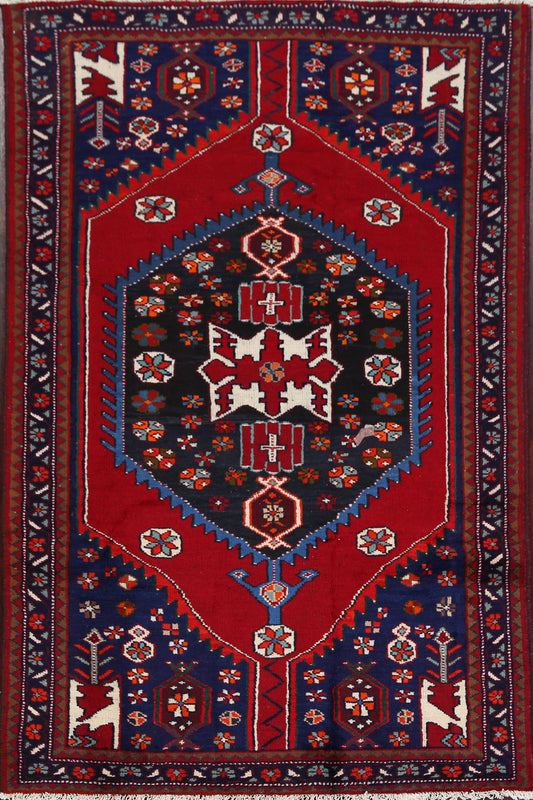 Navy Blue Geometric Bakhtiari Persian Area Rug 4x8