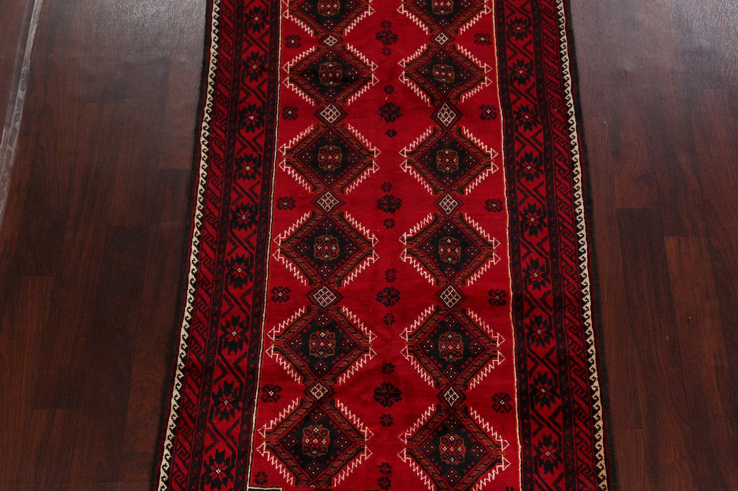 Geometric Red Balouch Oriental Runner Rug 4x8