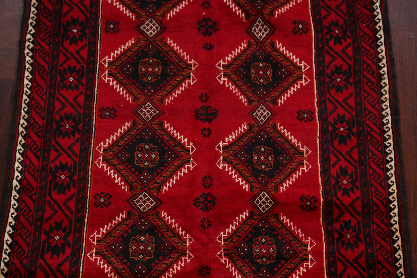 Geometric Red Balouch Oriental Runner Rug 4x8