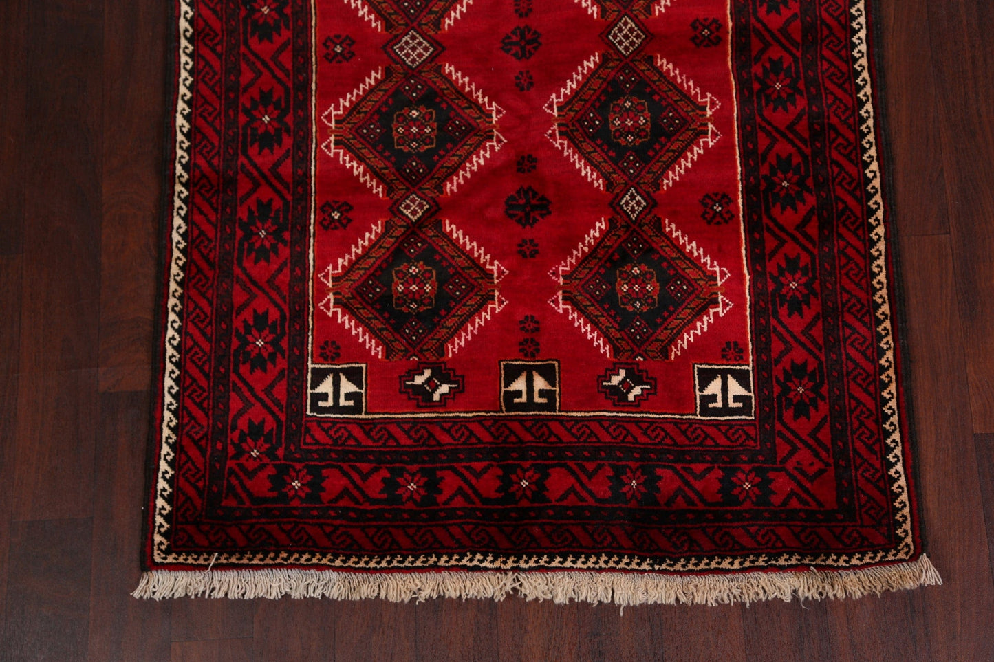 Geometric Red Balouch Oriental Runner Rug 4x8