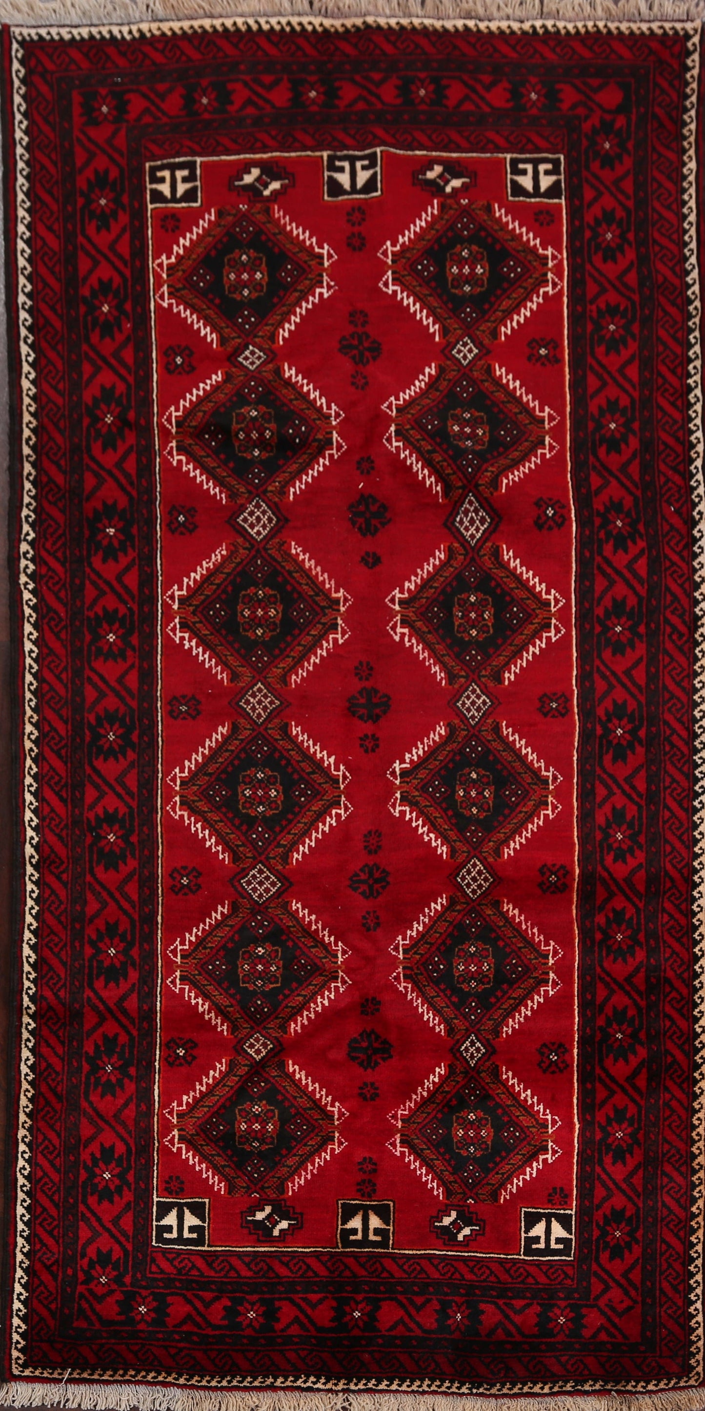 Geometric Red Balouch Oriental Runner Rug 4x8