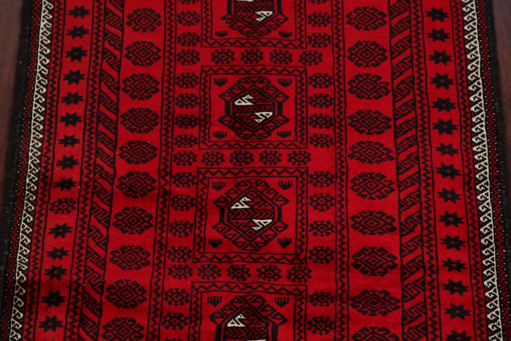 Geometric Red Balouch Oriental Runner Rug 4x8