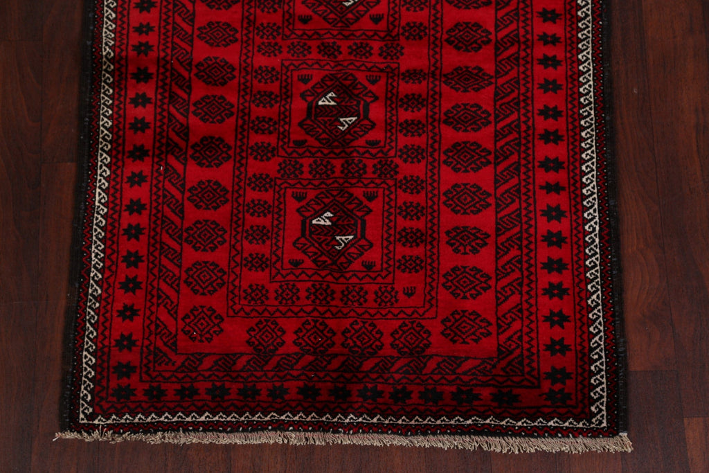 Geometric Red Balouch Oriental Runner Rug 4x8