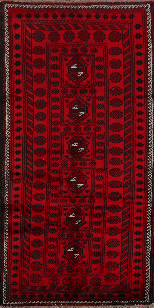 Geometric Red Balouch Oriental Runner Rug 4x8