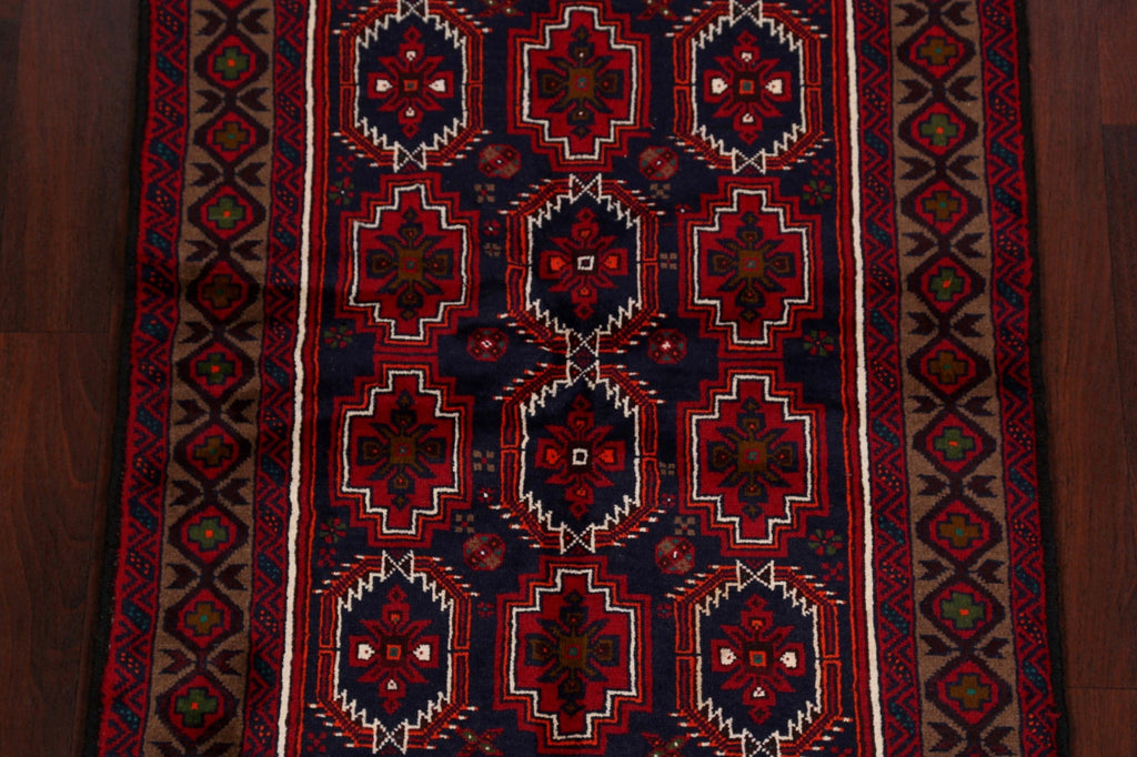 Navy Blue Geometric Balouch Oriental Area Rug 3x6