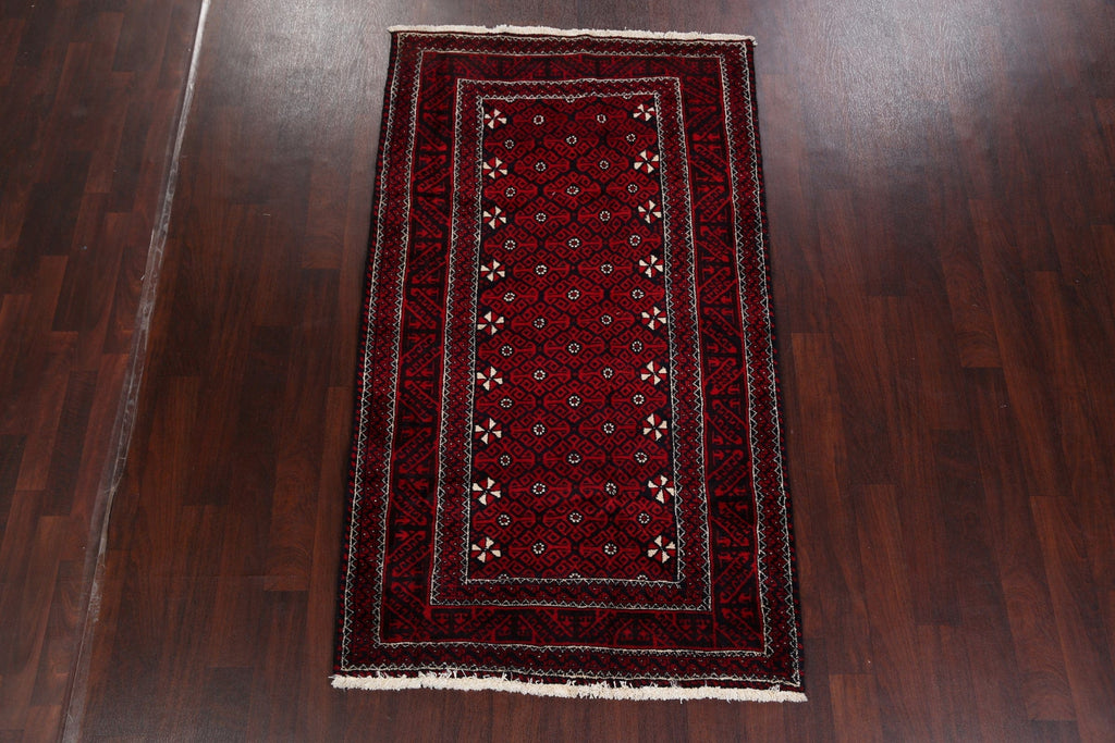 Geometric Red Balouch Persian Area Rug 4x7