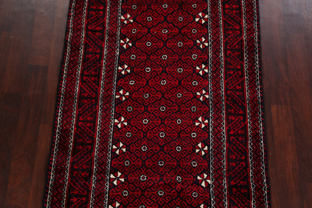 Geometric Red Balouch Persian Area Rug 4x7