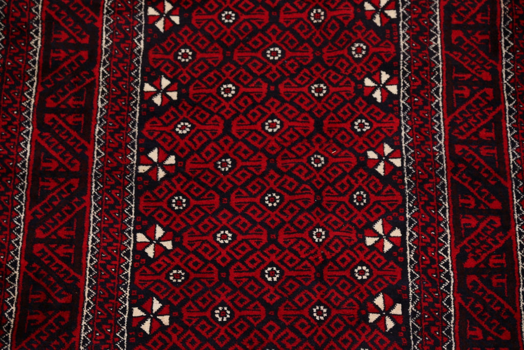 Geometric Red Balouch Persian Area Rug 4x7