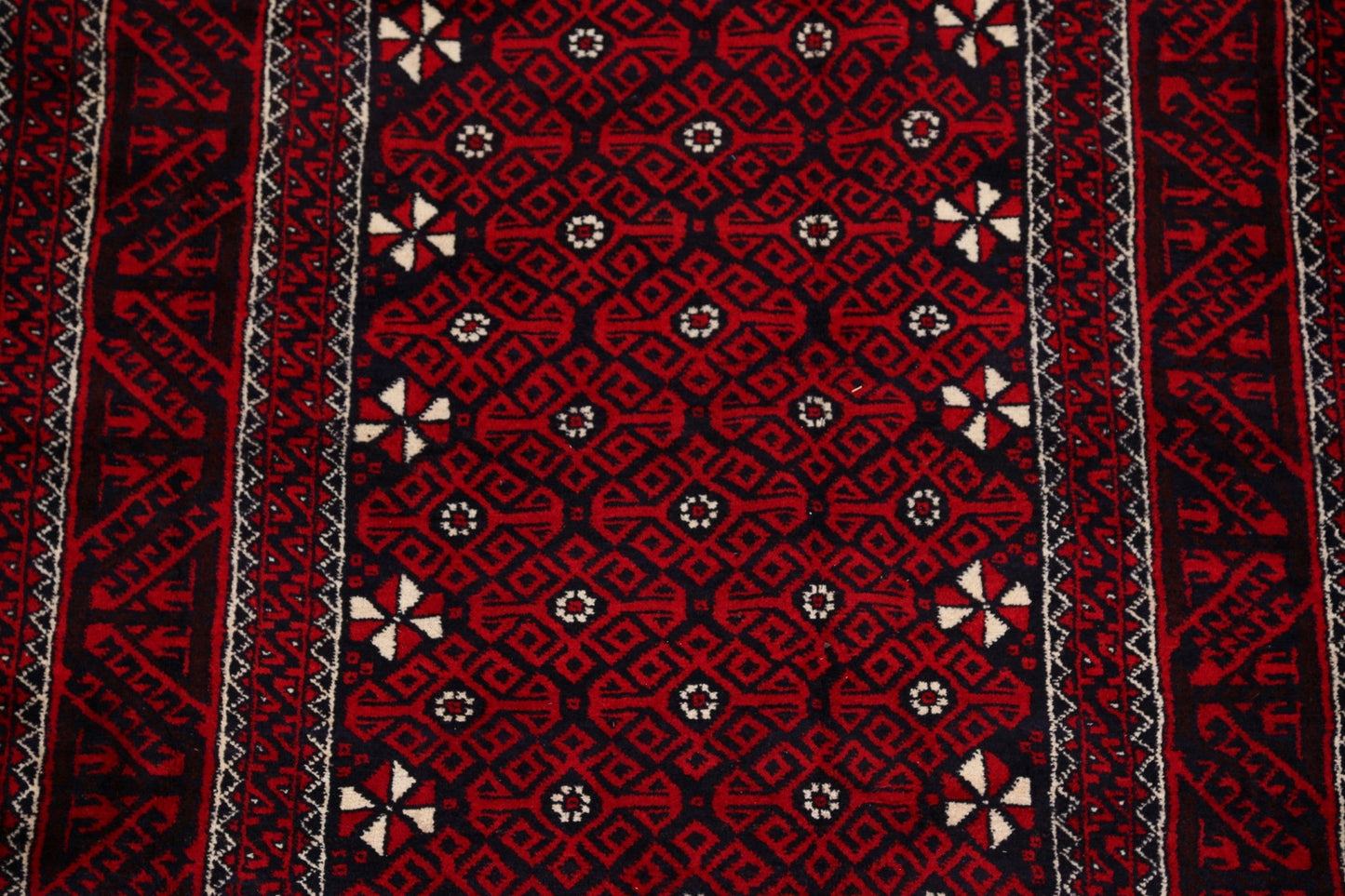 Geometric Red Balouch Persian Area Rug 4x7