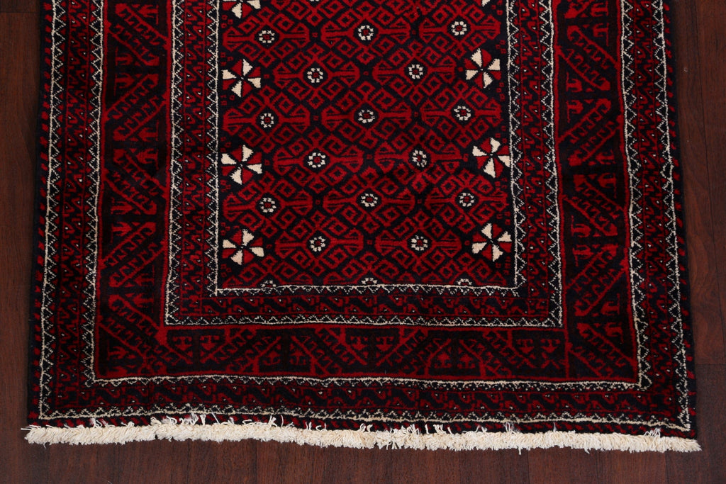 Geometric Red Balouch Persian Area Rug 4x7