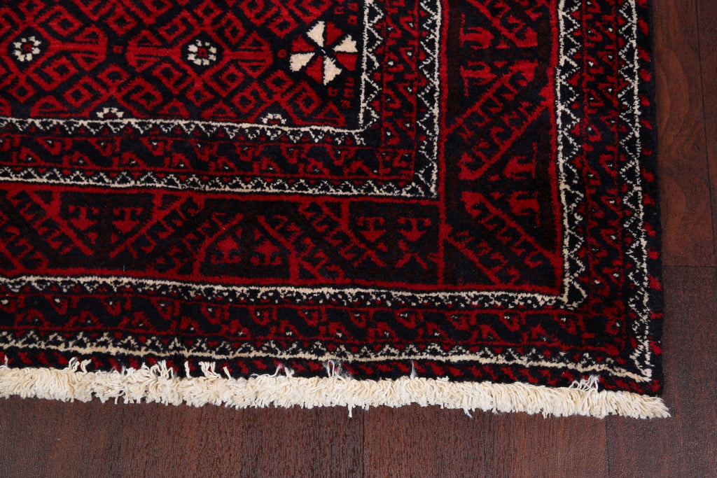 Geometric Red Balouch Persian Area Rug 4x7