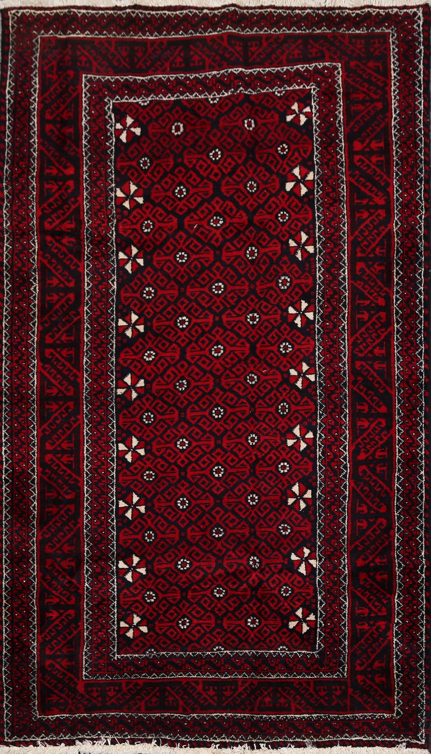 Geometric Red Balouch Persian Area Rug 4x7