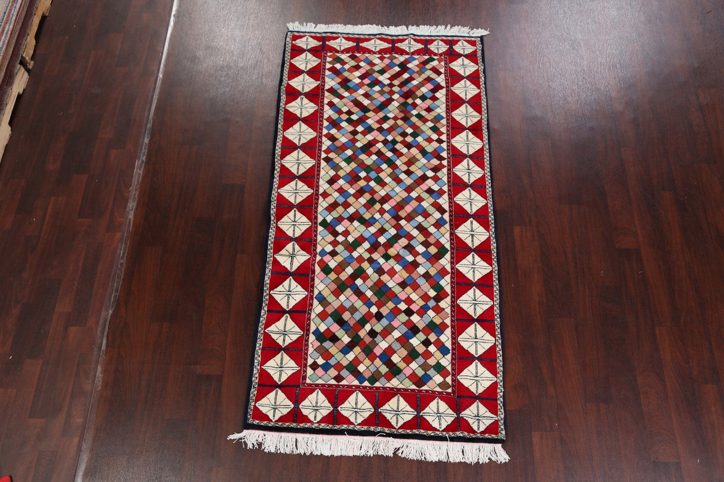 All-Over Checkered Ardebil Persian Runner Rug 4x8