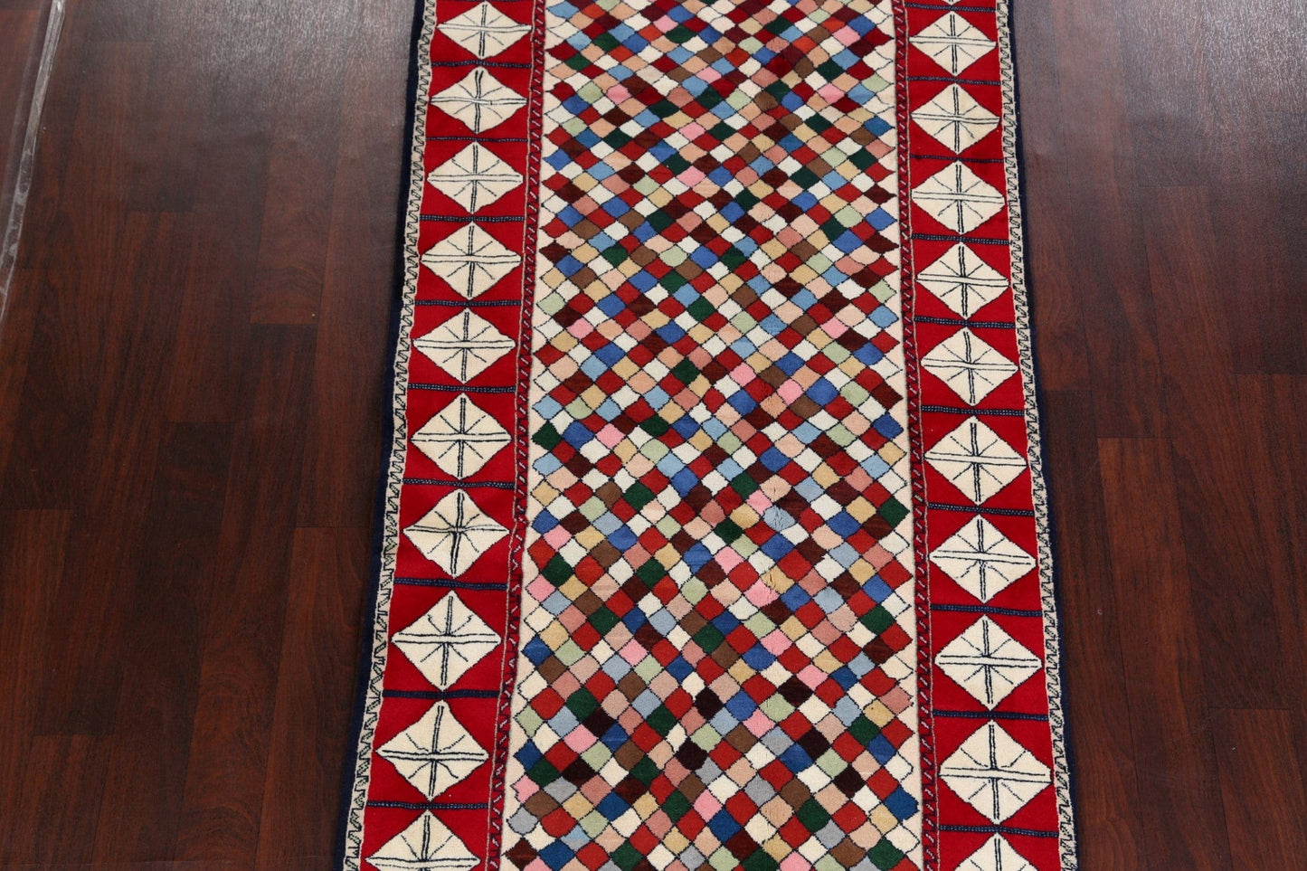 All-Over Checkered Ardebil Persian Runner Rug 4x8