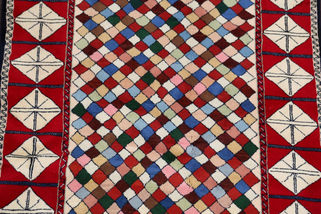 All-Over Checkered Ardebil Persian Runner Rug 4x8