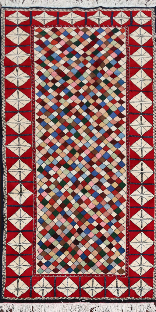 All-Over Checkered Ardebil Persian Runner Rug 4x8