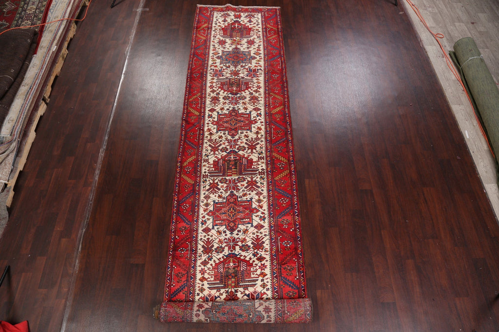 100% Vegetable Dye Vintage Heriz Serapi Persian Runner Rug 4x18