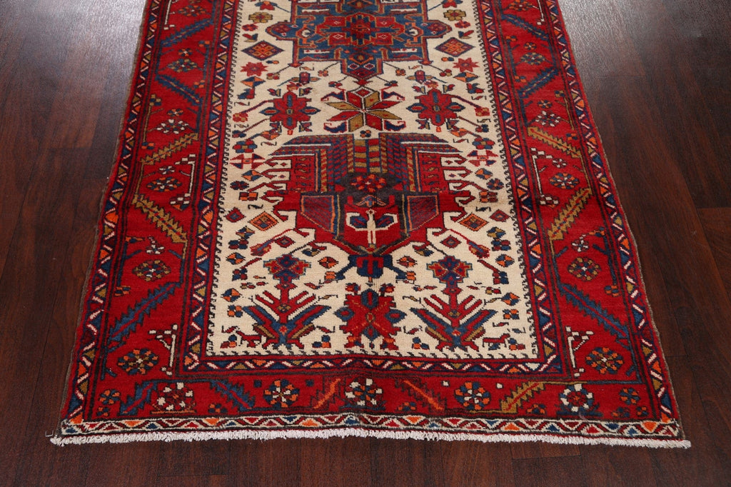 100% Vegetable Dye Vintage Heriz Serapi Persian Runner Rug 4x18