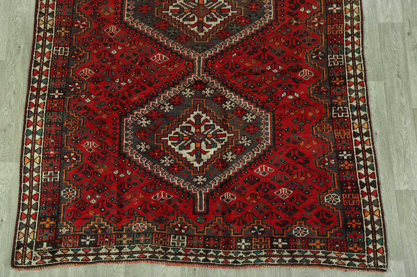 Antique Geometric Red Shiraz Persian Area Rug 6x10