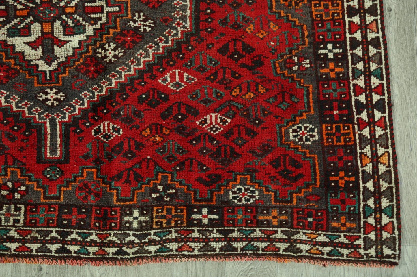 Antique Geometric Red Shiraz Persian Area Rug 6x10