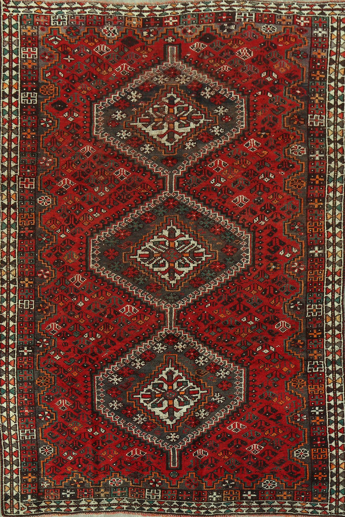 Antique Geometric Red Shiraz Persian Area Rug 6x10