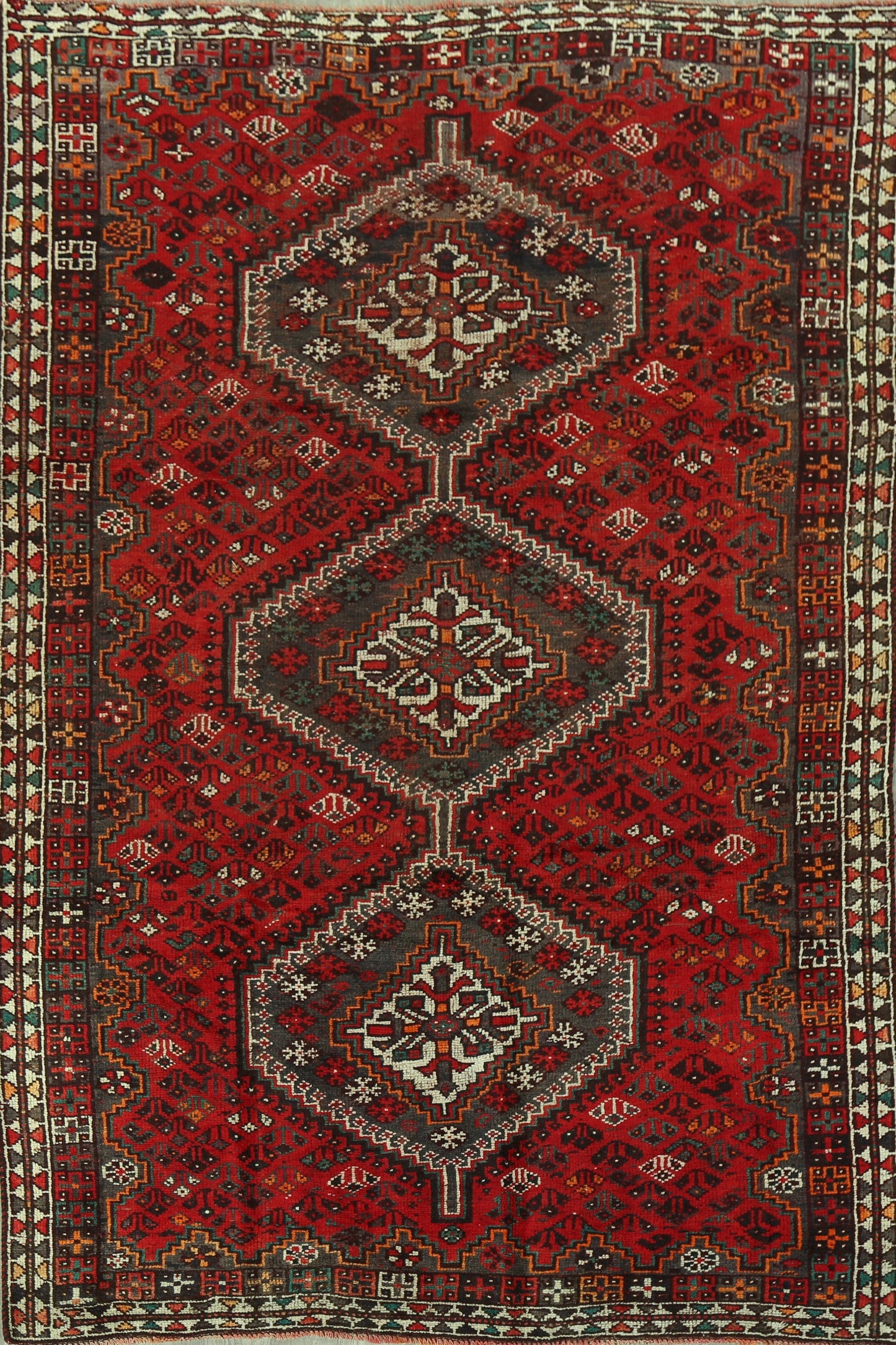 Antique Geometric Red Shiraz Persian Area Rug 6x10