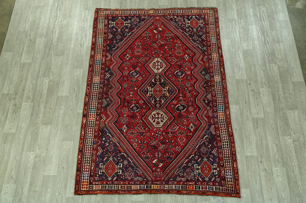 Vintage Tribal Geometric Shiraz Persian Area Rug 6x9