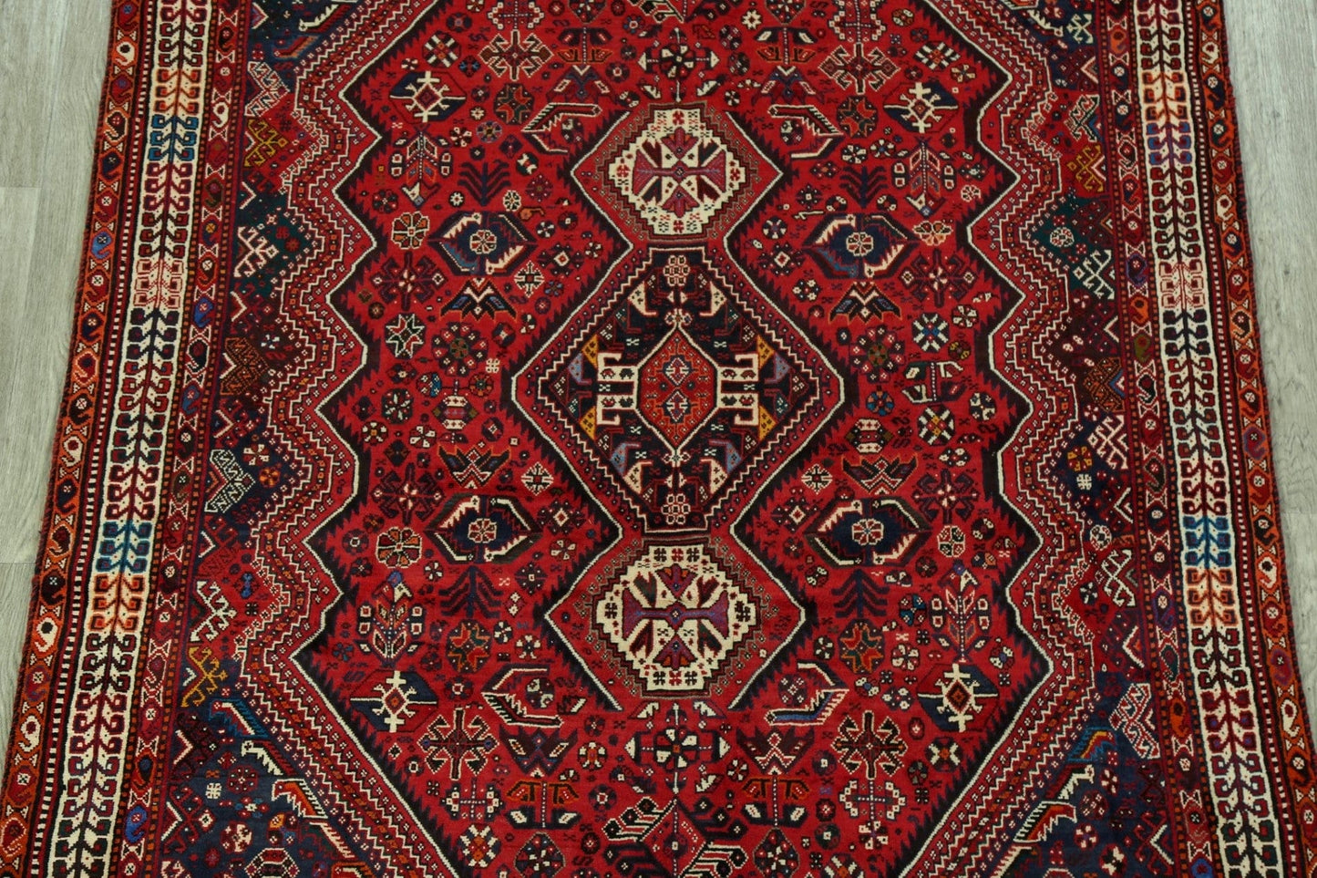 Vintage Tribal Geometric Shiraz Persian Area Rug 6x9