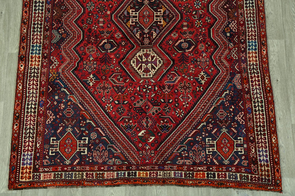 Vintage Tribal Geometric Shiraz Persian Area Rug 6x9