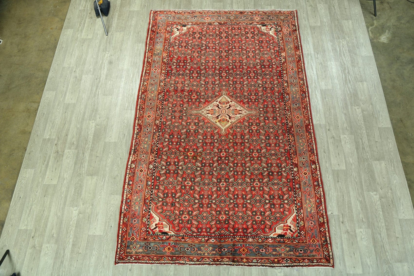 Vintage Geometric Red Hamedan Persian Area Rug 7x11