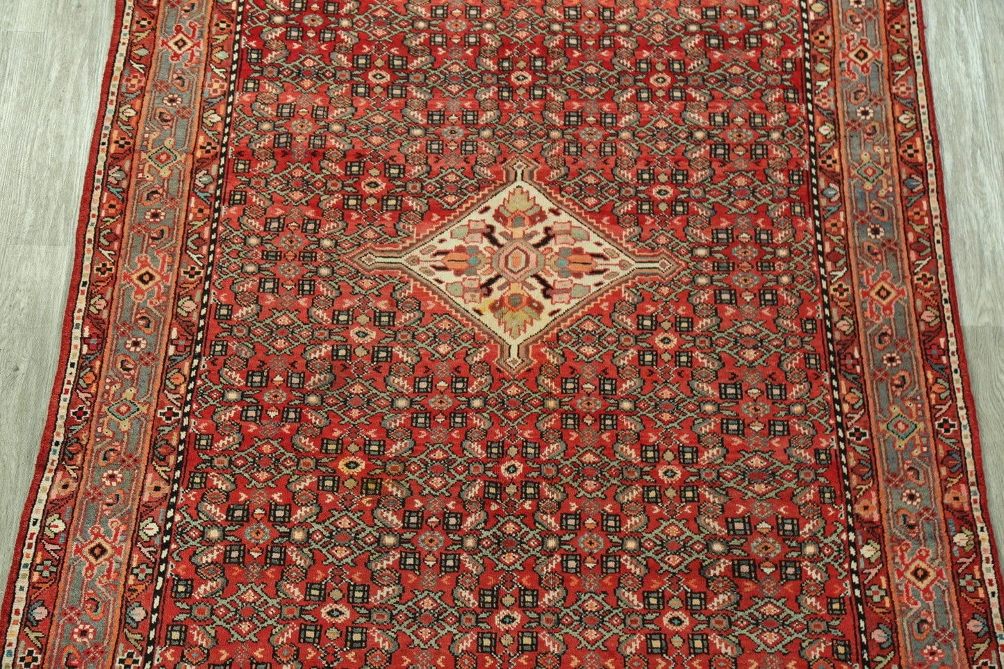 Vintage Geometric Red Hamedan Persian Area Rug 7x11