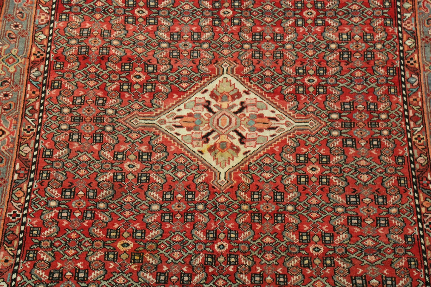 Vintage Geometric Red Hamedan Persian Area Rug 7x11