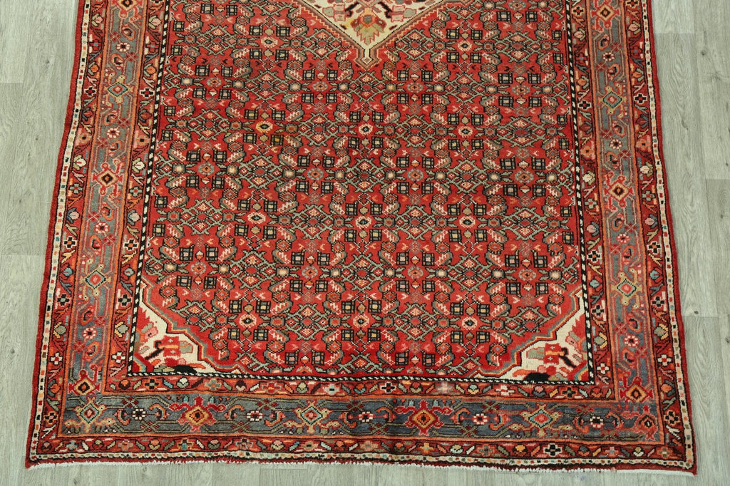 Vintage Geometric Red Hamedan Persian Area Rug 7x11