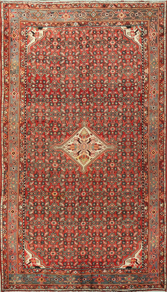 Vintage Geometric Red Hamedan Persian Area Rug 7x11