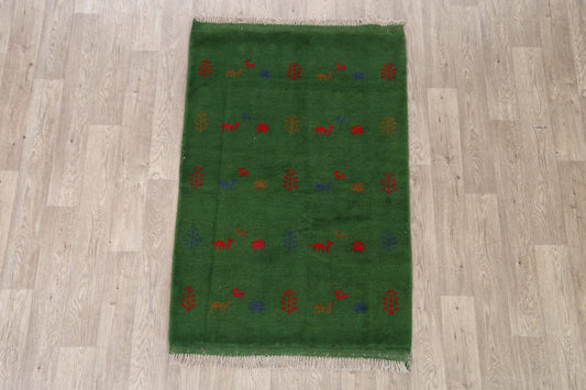 Green Tribal Gabbeh Shiraz Persian Area Rug 3x5