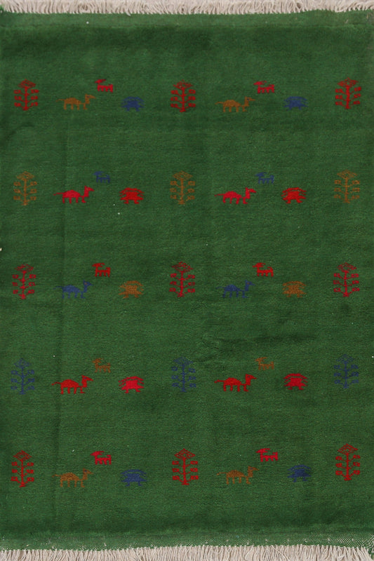 Green Tribal Gabbeh Shiraz Persian Area Rug 3x5