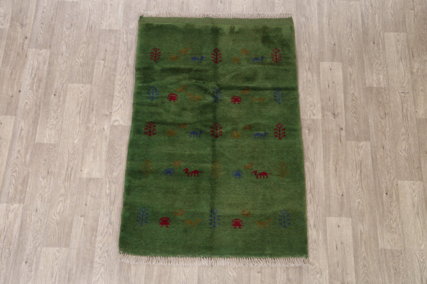 Tribal Green Gabbeh Shiraz Persian Area Rug 3x5