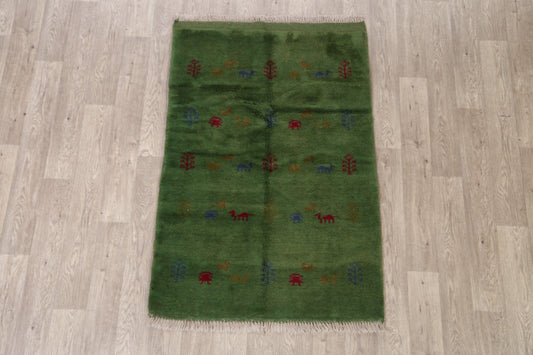 Tribal Green Gabbeh Shiraz Persian Area Rug 3x5