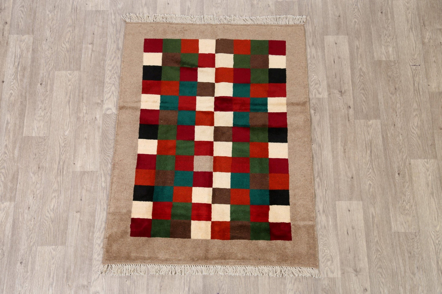 Checkered Gabbeh Shiraz Persian Area Rug 4x5