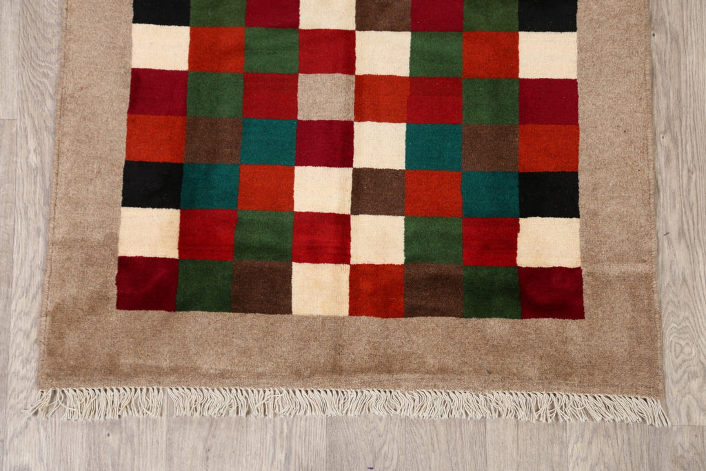 Checkered Gabbeh Shiraz Persian Area Rug 4x5