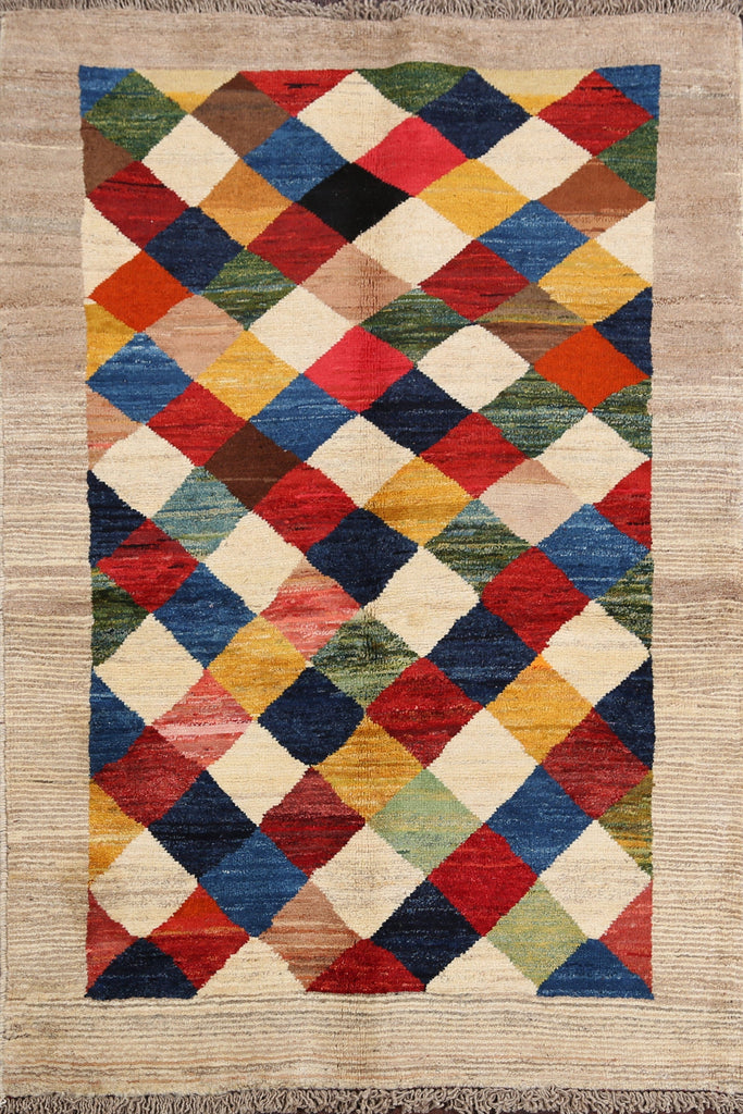 Checkered Gabbeh Shiraz Persian Area Rug 4x5