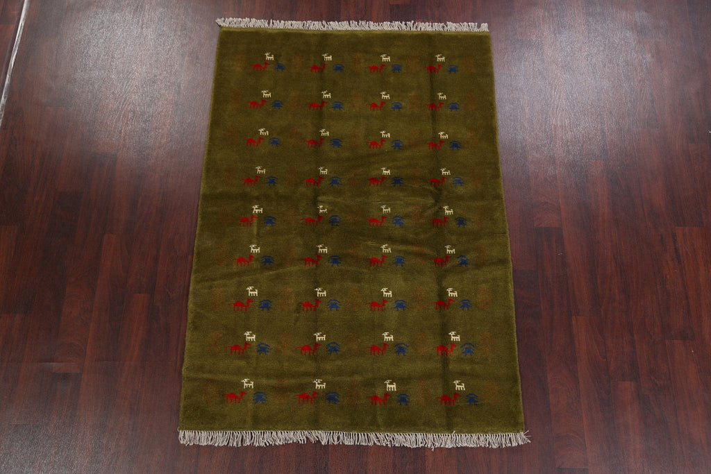 Tribal Green Gabbeh Shiraz Persian Area Rug 5x6