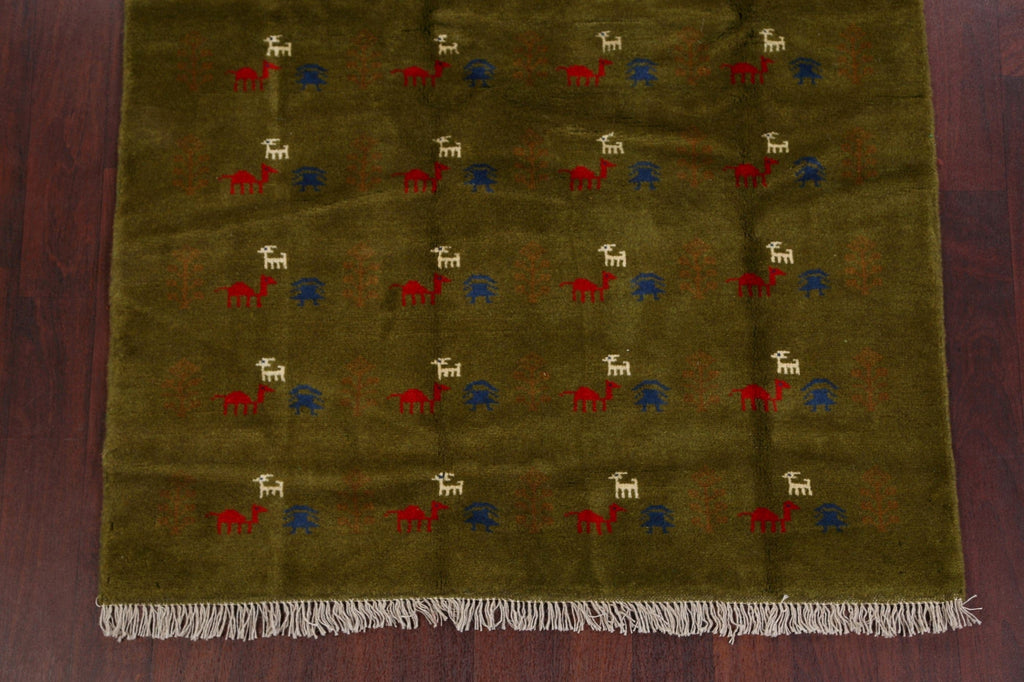 Tribal Green Gabbeh Shiraz Persian Area Rug 5x6