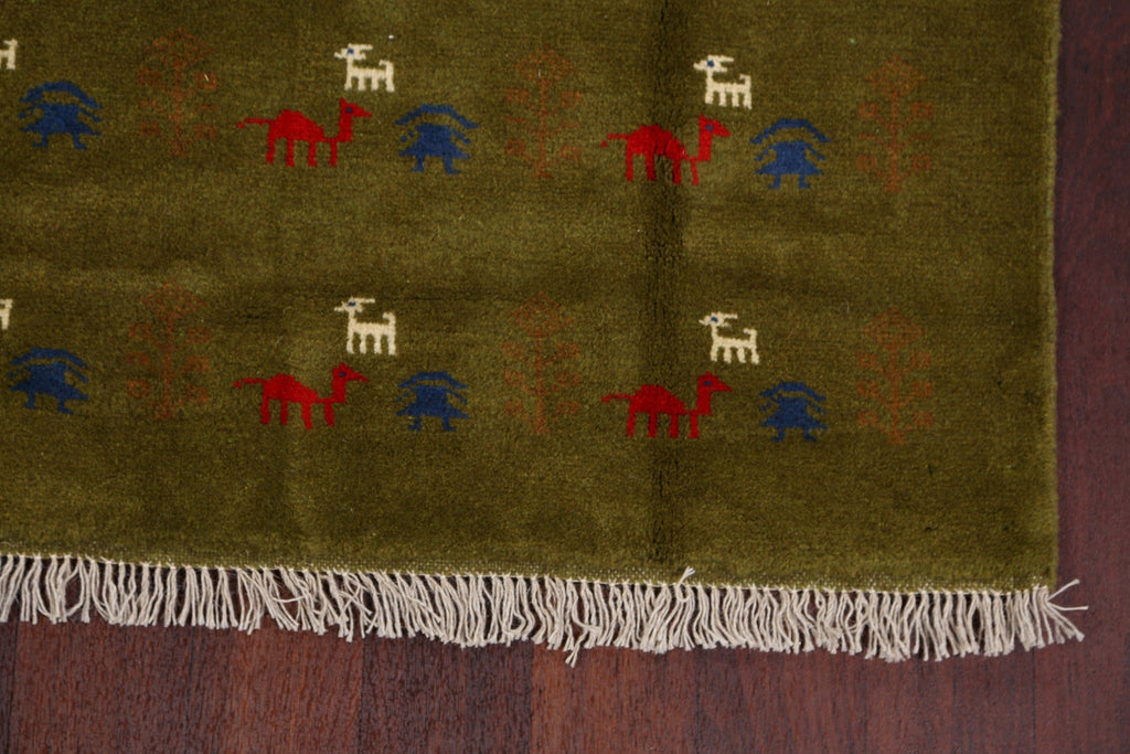 Tribal Green Gabbeh Shiraz Persian Area Rug 5x6