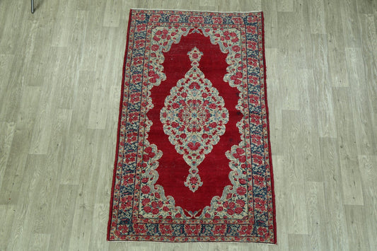 Antique Floral Red Kerman Persian Area Rug 4x7