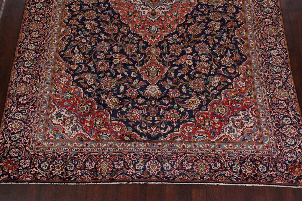 Vintage Floral Navy Blue Kashan Persian Area Rug 9x13